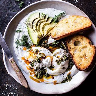 Brunching my way into 2018 with eggs, whipped goat cheese, harissa, toast...and avocado. Of course . Recipe in the HBH cookbook ⛄️ Brunching my way into 2018 with eggs, whipped goat cheese, harissa, toast...and avocado. Of course . Recipe in the HBH cookbook ⛄️